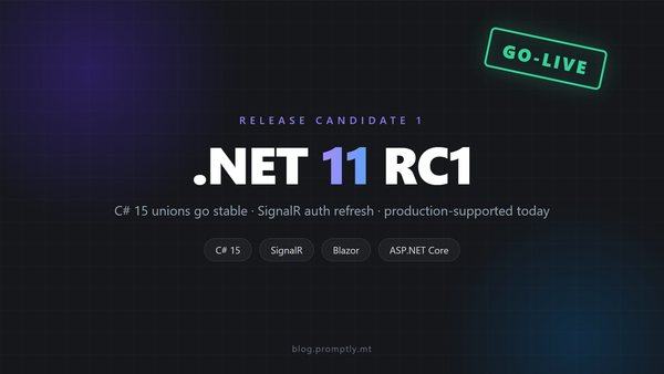 .NET 11 RC1 release candidate go-live badge on a dark background